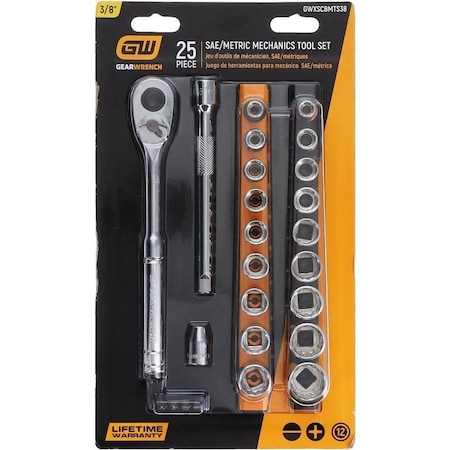 Gearwrench Mechanics Hand Tool Set, 25-Piece, Steel, Chrome GWXSCBMTS38