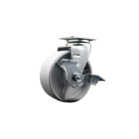 Service Caster 5 Inch Semi Steel Cast Iron Swivel Caster with Roller Bearing and Brake SCC SCC-20S520-SSR-TLB