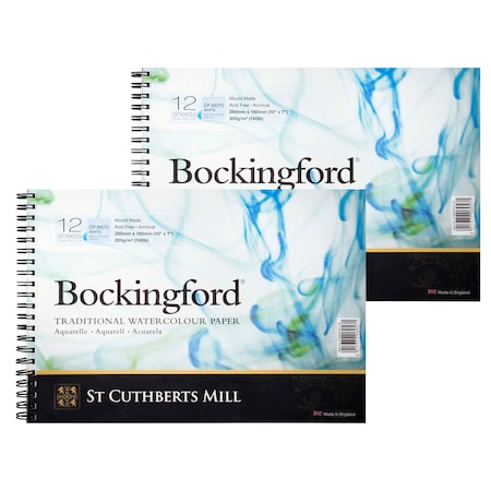 St Cuthberts Bockingford Watercolor Pad, Cold Pressed, Spiral Binding, 140lb/300gsm, 12 Sheet, 7x10 inch, 2PK T47030001011B
