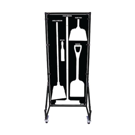 5S Supplies Housekeeping Shadow Board Broom Station V17, Black / White, Kit, No Text HSB-V17-BLACK/WHITE-KIT-NO TEXT