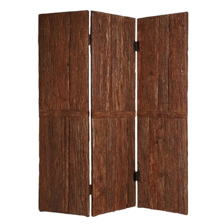 Homeroots 72" Brown Wood Folding Three Panel Screen Room Divider 274745
