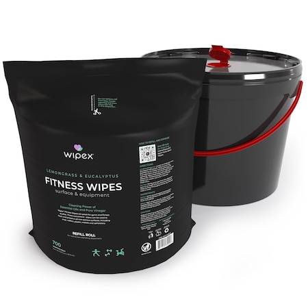 Wipex Natural Fitness Wipes 700ct Bundle, 1 Refill Roll + XL 11-Liter Bucket, Lemongrass/Eucalyptus WX71940FLE-1-Kit-11LB