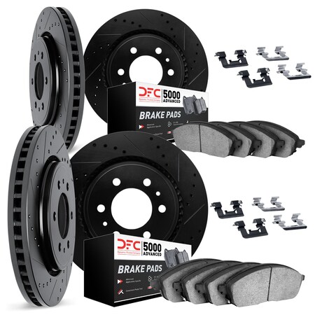 Dynamic Friction Co DFC Brake Rotor - Dimpled & Slotted - Black w/5000 Brake Pads & HW Kit 8514-48038