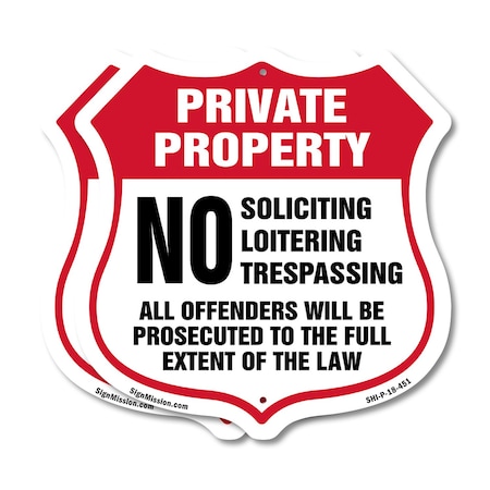 Signmission Private Property Shield Sign No Soliciti, 18 inch X 18 inch, Plastic Sign, 2PK SHI-P-2PACK-18-451