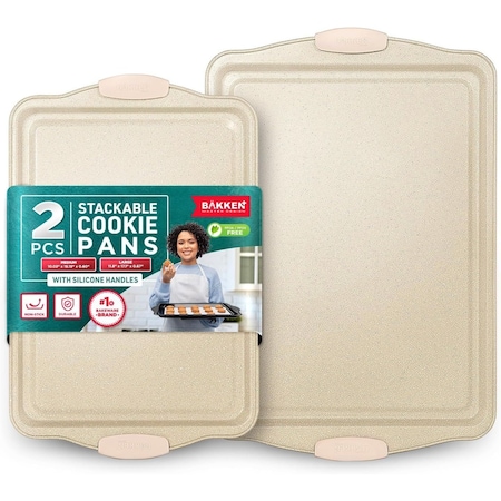 Bakken- Swiss BAKKEN 2-Piece Nonstick Cookie Sheet Set, Medium and Large, Carbon Steel, Oven Safe, 450 DegF BKB22WHT2
