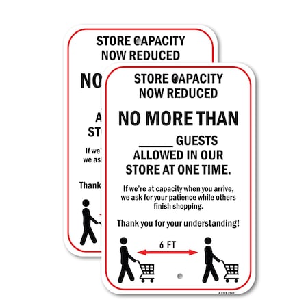Signmission Store Capacity Now Reduced No More Than 2, 18'' X 24'' 2 Signs, Heavy Gauge Aluminum, 2PK A-1824-2PACK-25437