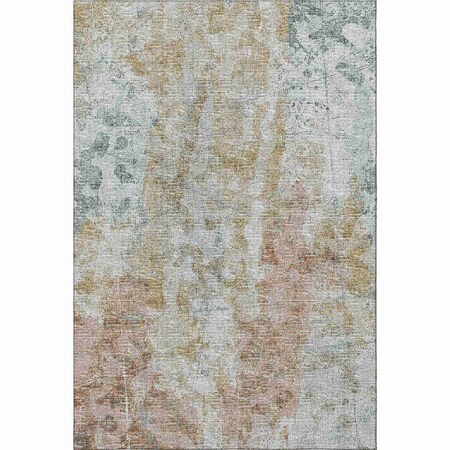 Homeroots 8' X 10' Ivory Blue And Gold Abstract Washable Indoor Outdoor Area Rug 643628