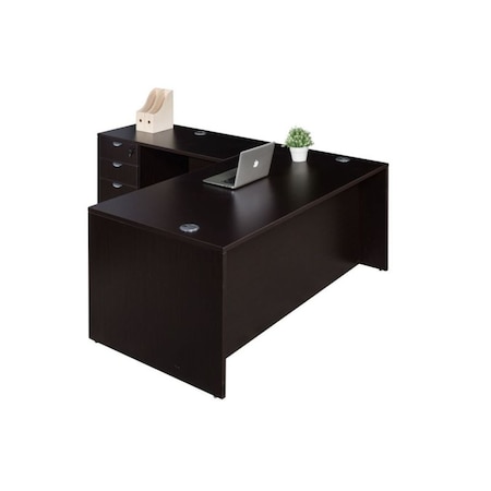 Boss Office Products BOSS 71" Executive L-Shape Desk Group in Mocha Finish GroupA10-MOC