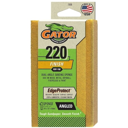 Gator Sanding Sponge, 5 in L, 3 in W, 220 Grit, Extra Fine, Aluminum Oxide Abrasive 7306