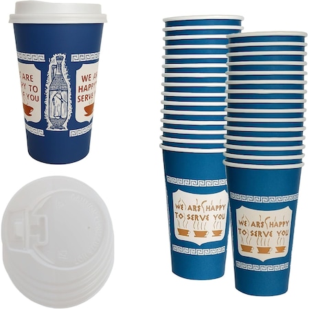 Ecoquality 16oz Insulated Paper Hot Cups With White Dome Lids New York Greek Design Cups, 1000PK EQ16OZANGPCWDL-1000