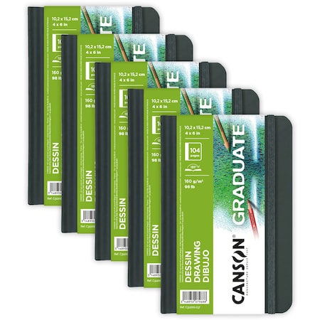 Canson Graduate Drawing Art Book, Hard Cover Binding, 52 Sheet, 4x6 inch, 5PK C31200L037