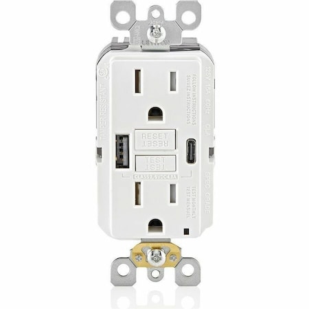 Leviton USBReceptacle, 15A, White, Thermoplastic GUAC1-W