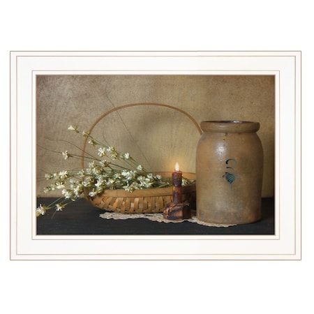 Homeroots Basket of Flowers 1 White Framed Print Wall Art 407315