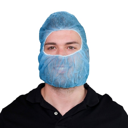Vguard Disposable Hood, Polypropylene, Blue, Covers Head, Nose, Mouth , 1000 PK B19N24