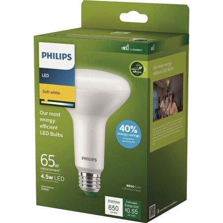 Signify Ultra Efficient 65W Equivalent Soft White BR30 Medium LED Floodlight Light Bulb 581678