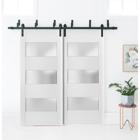 Sartodoors Sliding Closet 3 Lites Barn Bypass Doors, Lucia 4070 White Silk with Frosted Glass, Sturdy 6.6ft Ra LUCIA4070BBB-WS-36