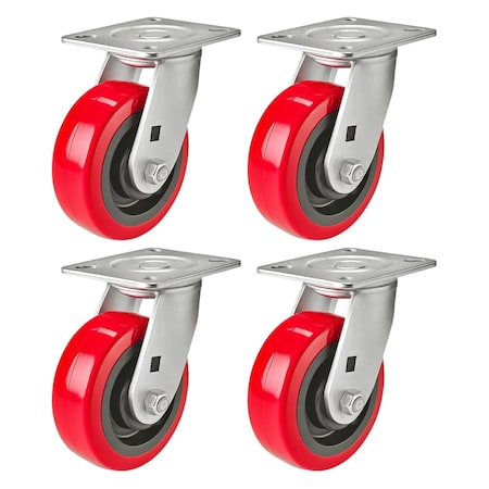 Hyw Products Heavy Duty Caster Set 5in Polyurethane on Plastic Wheels, 4 Swivel, 4PK 40-50S-A1-PU-4