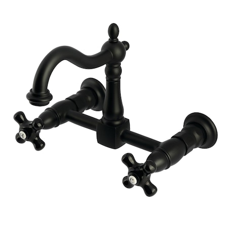 Kingston Brass Two-Handle Wall Mount Bridge Kitchen Faucet, Matte Black KS1260PKX