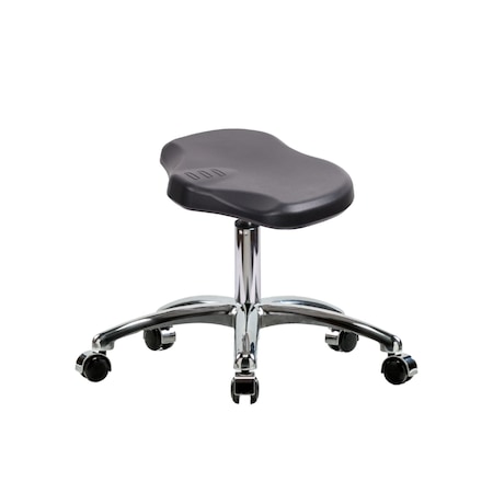 Blue Ridge Ergonomics Polyurethane Ray Stool Chrome - Desk Height with Chrome Casters in Black Polyurethane PRPDHSL-CR-CC-BLK