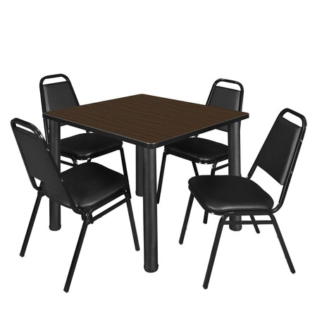 Regency Square Kee Breakroom Table W/ 4 Restaurant Stack Chairs, 42 in W, 42 in L, Neo Walnut TB4242NWBPBK29BK