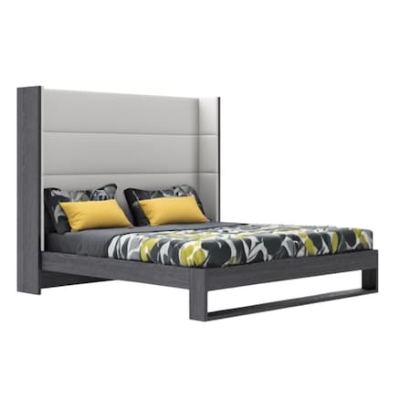 Homeroots Gray and White Wood And Faux Leather King Bed Frame 486272