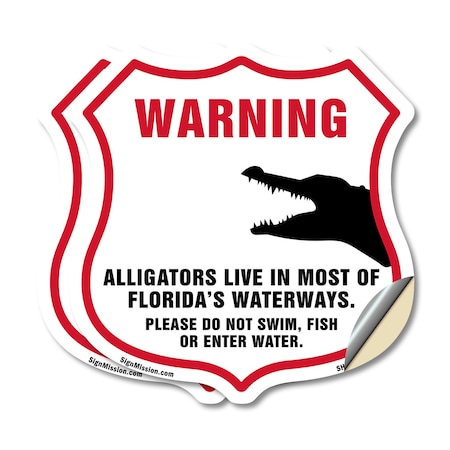 Signmission Alligator Warning Shield Sign Warning Al, 12 inch X 12 inch, Vinyl Decal, 2PK SHI-D-2PACK-12-359