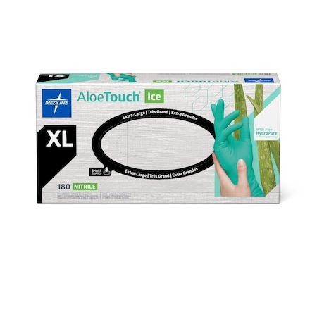 Medline AloeTouch Ice Thin Nitrile Exam Gloves, Size XL, 180PK MDS195287H