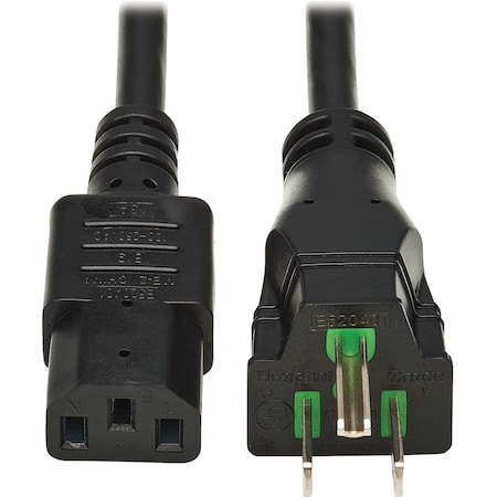 Eaton Tripp Lite Series Safe-IT Antibacterial Hospital-Grade Power Cord, 5-15P to C13 - Green Dot, P006AB-006-HG