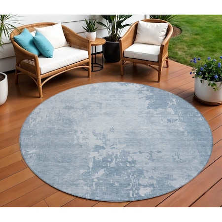 Homeroots 8' Sky Blue Round Abstract Washable Indoor Outdoor Area Rug 608252
