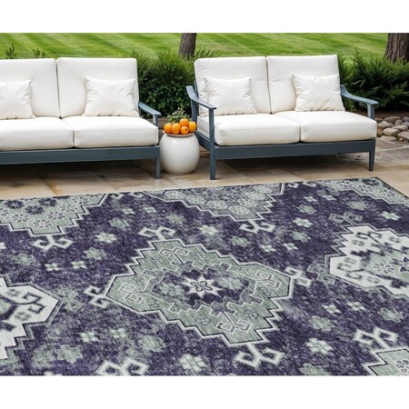 Homeroots 8' X 10' Purple Eggplant And Sage Medallion Washable Indoor Outdoor Area Rug 589017