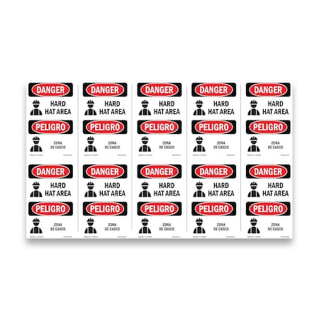 Signmission OSHA Danger Sign, Hard Hat Area Bilingual, 5in X 3.5in Decal, 10PK, OS-DS-D-35-VPR-1292-10PK OS-DS-D-35-VPR-1292-10PK