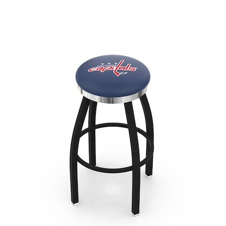 Holland Bar Stool Co 30" Blk Wrinkle Washington Capitals Swivel Bar Stool, Chrome Ring L8B2C30WshCap