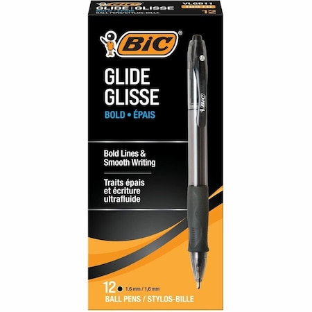 Bic Glide Bold Retractable Ball Point Pen, Bold Point 1.6mm, Black, 12PK VLGB11-BLK