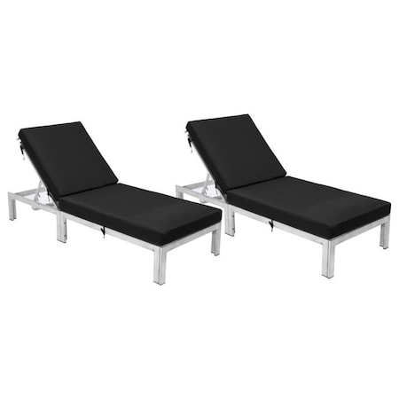 Leisuremod Chelsea Modern Outdoor Weathered Grey Chaise Lounge Chair With Black Cushions CLWGR-77BL2