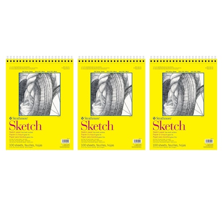 Strathmore 300 Series Sketch Pad, Side Wire Binding, 100 Sheets, 11x14 inch, 3PK P350-11-03