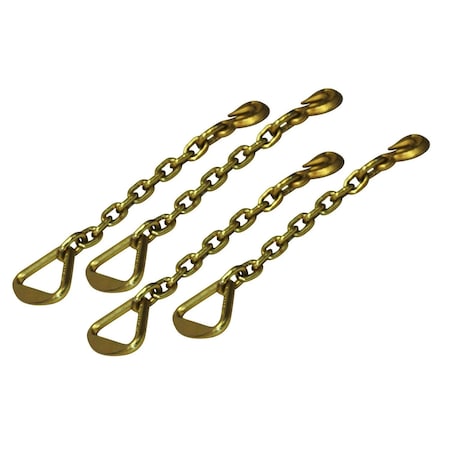 Mytee Products 3/8in Grab Hook w/ 18in Chain Anchor 4in Delta Ring Tow Wrecker Hauling Tiedown, 4PK CHA18-4x4