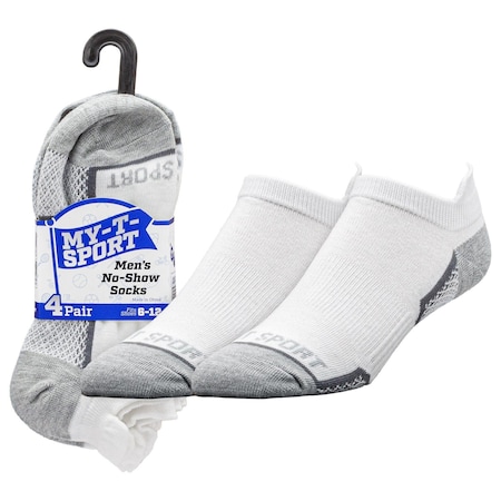 My-T-Tuff My-T-Sport Men's No Show Socks with Ankle Flare - White, 4PK MTS166 NST WT