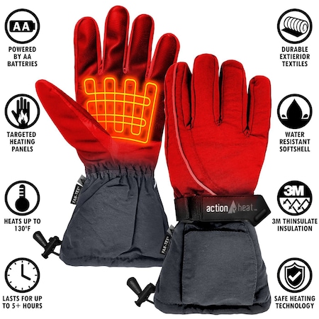 Actionheat AA Battery Heated Snow Gloves, Men's, Grey, One Size 810058850119