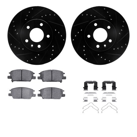 Dynamic Friction Co DFC Brake Rotor - Dimpled & Slotted - Black w/5000 Brake Pads & HW Kit 8512-45033