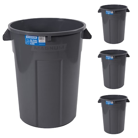 Magnum Tool Gray 44 Gallon Trash Can, Construction Grade, Heavy Duty Plastic (4 Pack) CMTC-C000-44G04