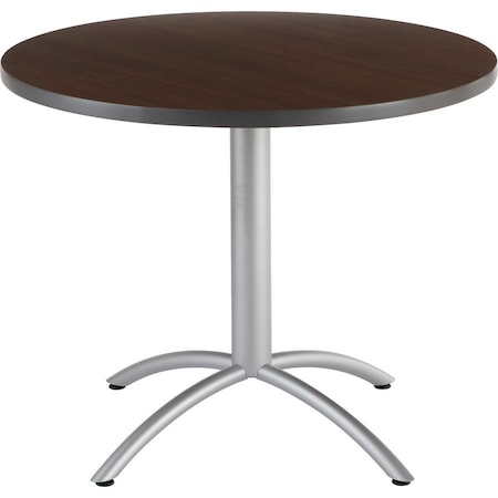 Iceberg CafeWorks Cafe/Breakroom Table, Walnut Top, Silver Frame, 36 in Dia x 30 in H 65624