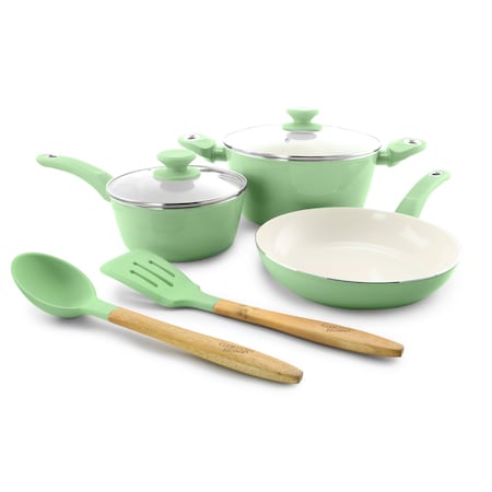 Gibson Home Plaza Cafe 7 Piece Essential Core Aluminum Cookware Set in Mint 123879.07