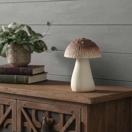 Homeroots 6" Red And Off White Cast Iron Mushroom Tabletop Sculpture 634477