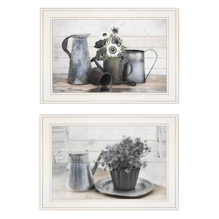 Homeroots Set Of Two Floral with Tin Ware 1 White Framed Print Wall Art, 2PK 405982