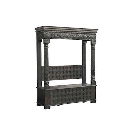 Homeroots 70in Black Floral Solid Wood Solid Wood Storage Bench with Flip Top 635823