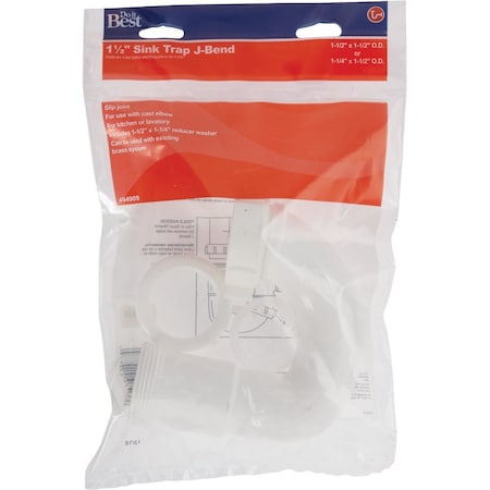 Do It Best 1-1/2'' White Plastic Sink Trap J-Bend with Reducer Washer DIB20662
