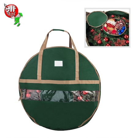 Elf Stor Wreath Storage Container Canvas Bag with Clear Window and Handles Holds 48in Artificial Wreath 83-DT5168