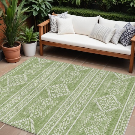 Homeroots 10' X 14' Green And Ivory Southwestern Washable Indoor Outdoor Area Rug 593677