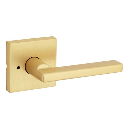 Kwikset Halifax Lever with Square Rose Privacy Door Lock with 6AL Latch and RCS Strike Satin Brass Finish 730HFLSQT-4