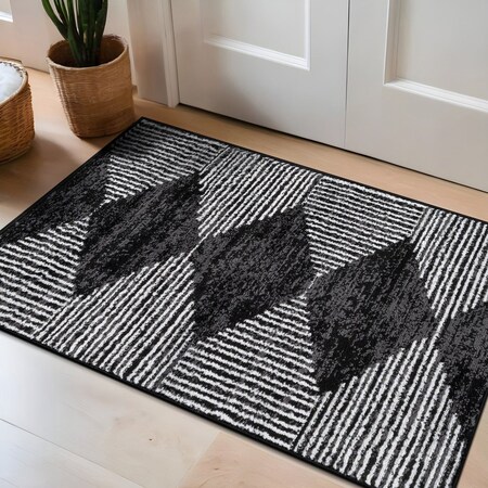 World Rug Gallery Geometric Stripe Area Rug 2 ft x 3 ft Black WR150BLACK2X3